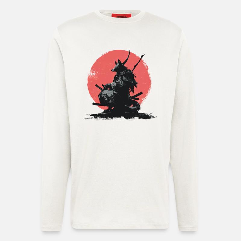 Wolf-Samurai auf Red Sun - Langarmshirt - made by SPREAD  - OFF WHITE
