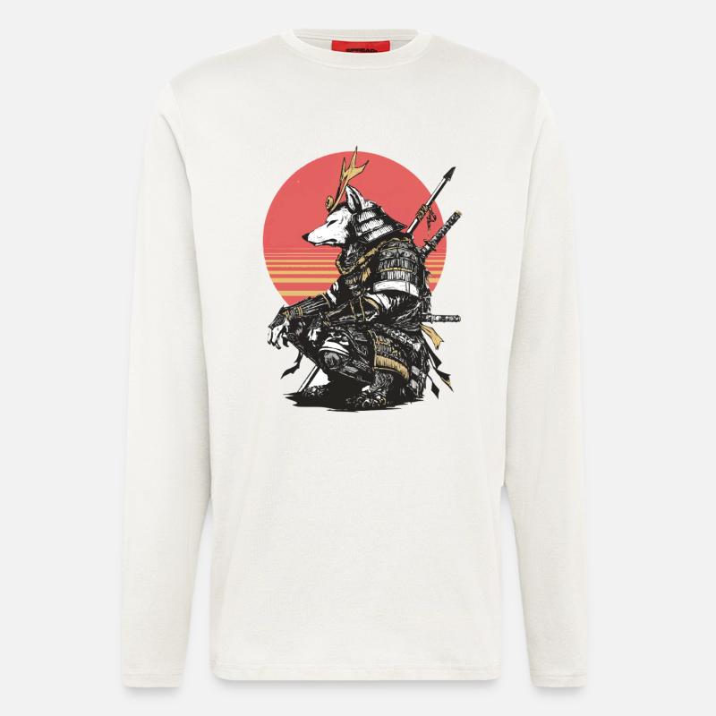 Wolf-Samurai in Sonnenuntergangsrüstung - Langarmshirt - made by SPREAD  - OFF WHITE