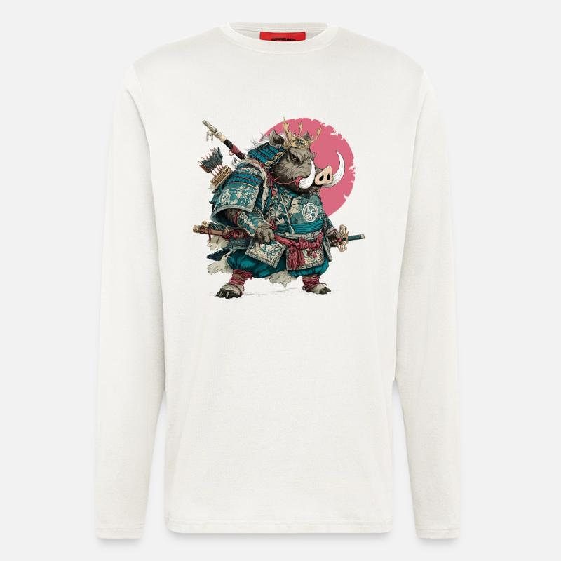Boar Samurai in Teal Armor - Longsleeve - made by SPREAD - OFF WHITE