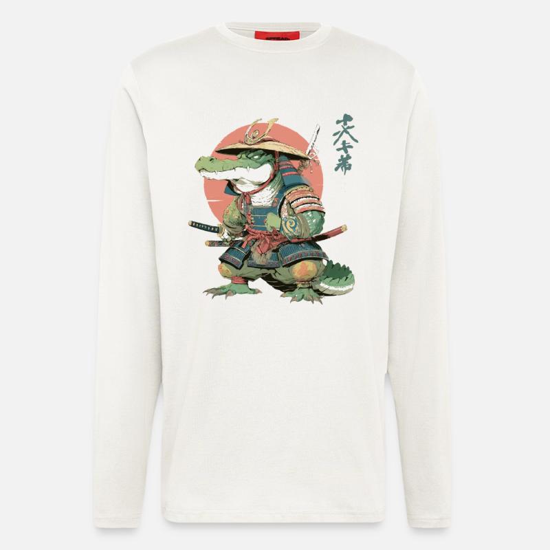 Samurai-Alligator in Sonnenuntergangsrüstung - Langarmshirt - made by SPREAD  - OFF WHITE
