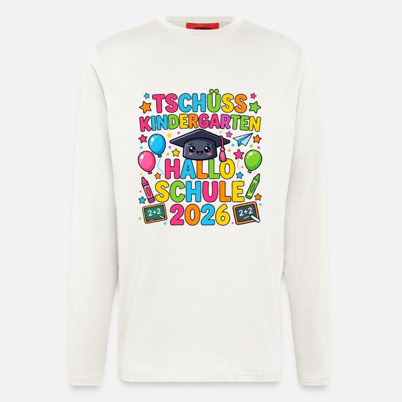 Tschüss Kindergarten Hallo Schule 2026 Einschulung - Langarmshirt - made by SPREAD  - OFF WHITE