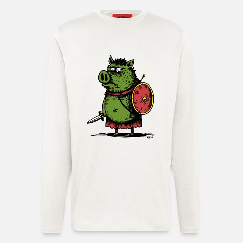 Green Boar Viking with Shield - Longsleeve - made by SPREAD  - OFF WHITE