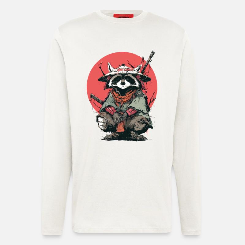 Raccoon Samurai in Red Moon - Longsleeve - made by SPREAD  - OFF WHITE