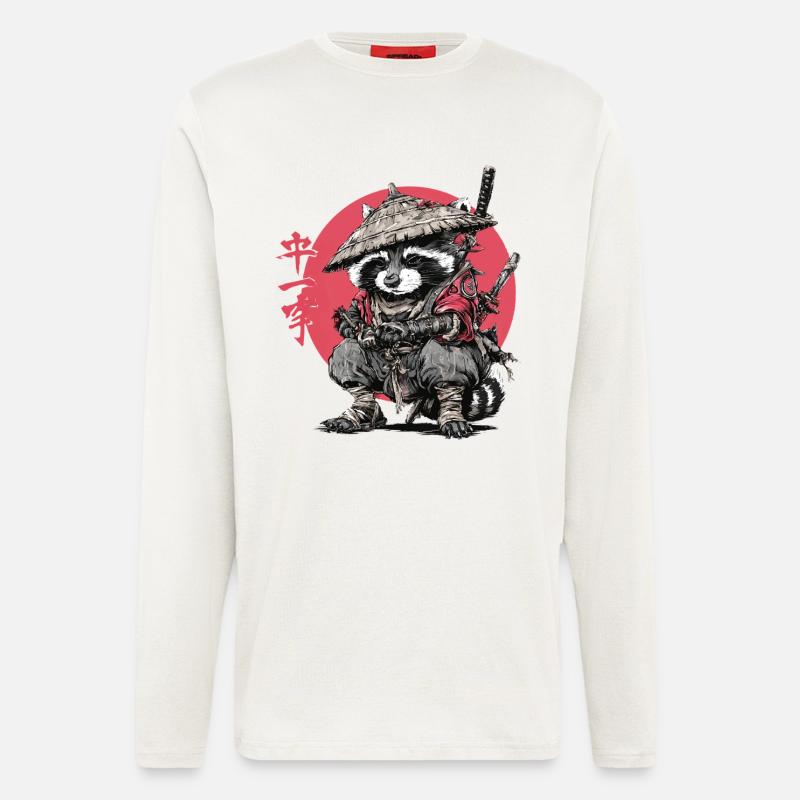 Raccoon Samurai in Red Circle - Longsleeve - made by SPREAD  - OFF WHITE
