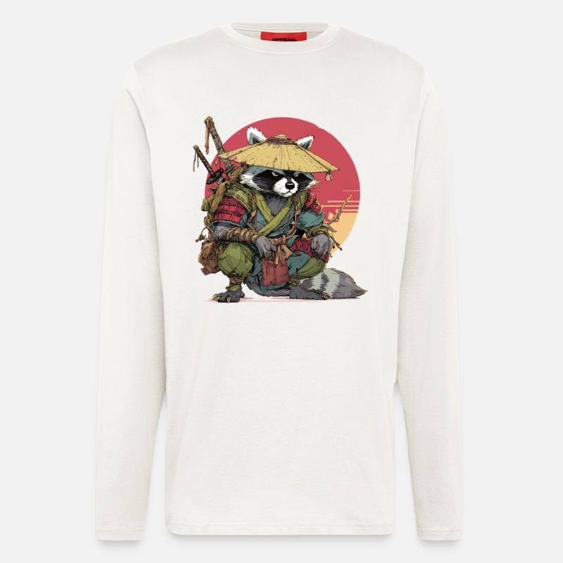 Waschbär-Samurai mit Strohhut - Langarmshirt - made by SPREAD - OFF WHITE