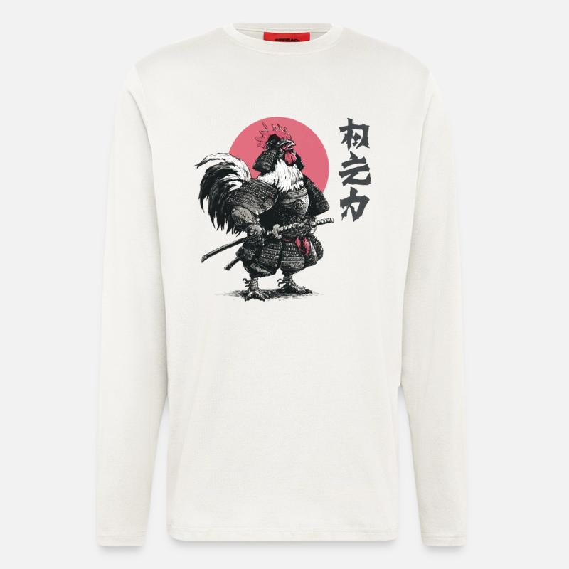Hahn-Samurai-Rüstungsdruck - Langarmshirt - made by SPREAD  - OFF WHITE