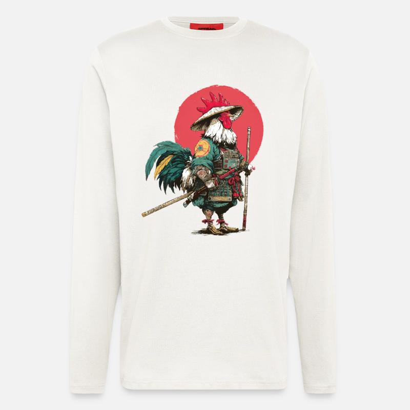 Hahn-Samurai in Rüstung - Langarmshirt - made by SPREAD - OFF WHITE