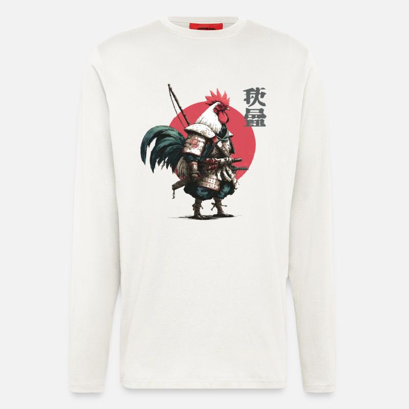 Rooster Samurai in Crimson Circle - Longsleeve - made by SPREAD - OFF WHITE