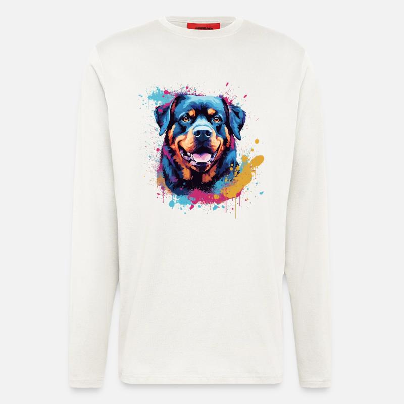Rottweiler Hund Bunte Splash Art - Langarmshirt - made by SPREAD - OFF WHITE