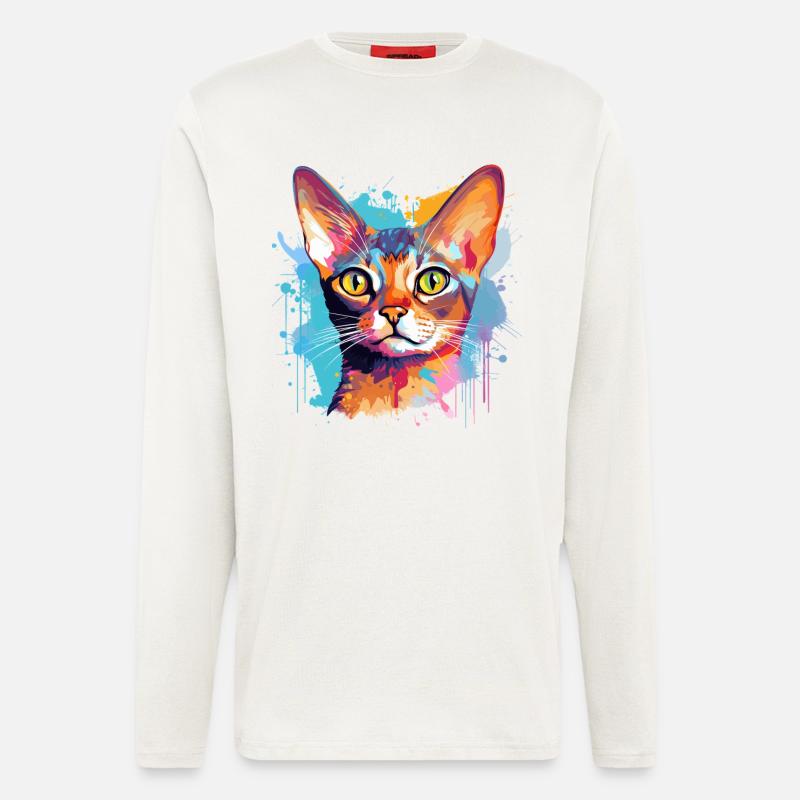 Abessinisches Katzengesicht – bunte Splash-Kunst - Langarmshirt - made by SPREAD  - OFF WHITE