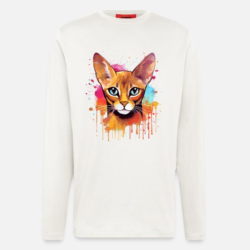 Bunte Spritzkunst-Abessinerkatze - Langarmshirt - made by SPREAD  - OFF WHITE