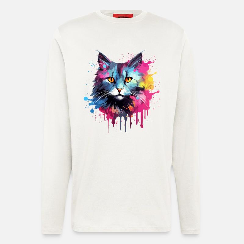 Amerikanischer Bobtail-Katzengesicht – bunte Splash-Kunst - Langarmshirt - made by SPREAD  - OFF WHITE