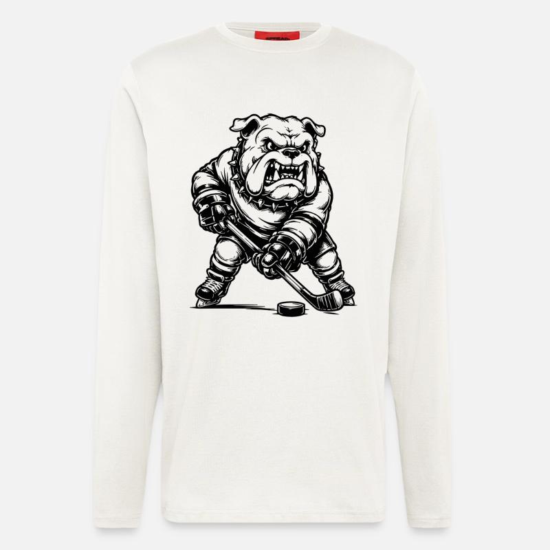 Pitbull Eishockey Spieler mit Puck Ausmalbild - Longsleeve - made by SPREAD  - OFF WHITE