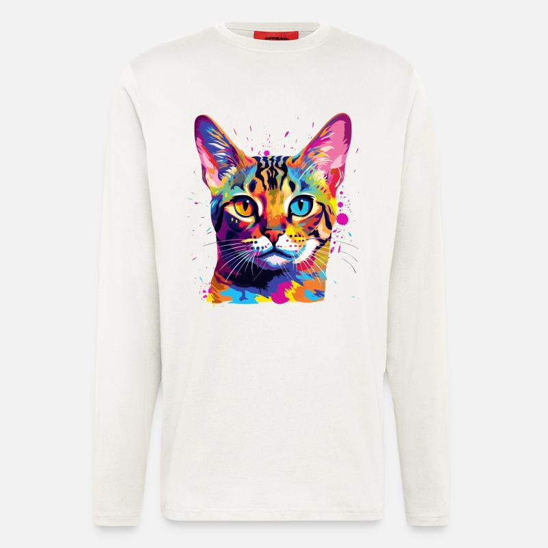 Bunte Bengal-Katzengesicht-Splash-Art - Langarmshirt - made by SPREAD  - OFF WHITE