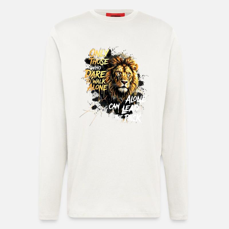 Löwe Motivation Leader Spruch - Langarmshirt - made by SPREAD - OFF WHITE