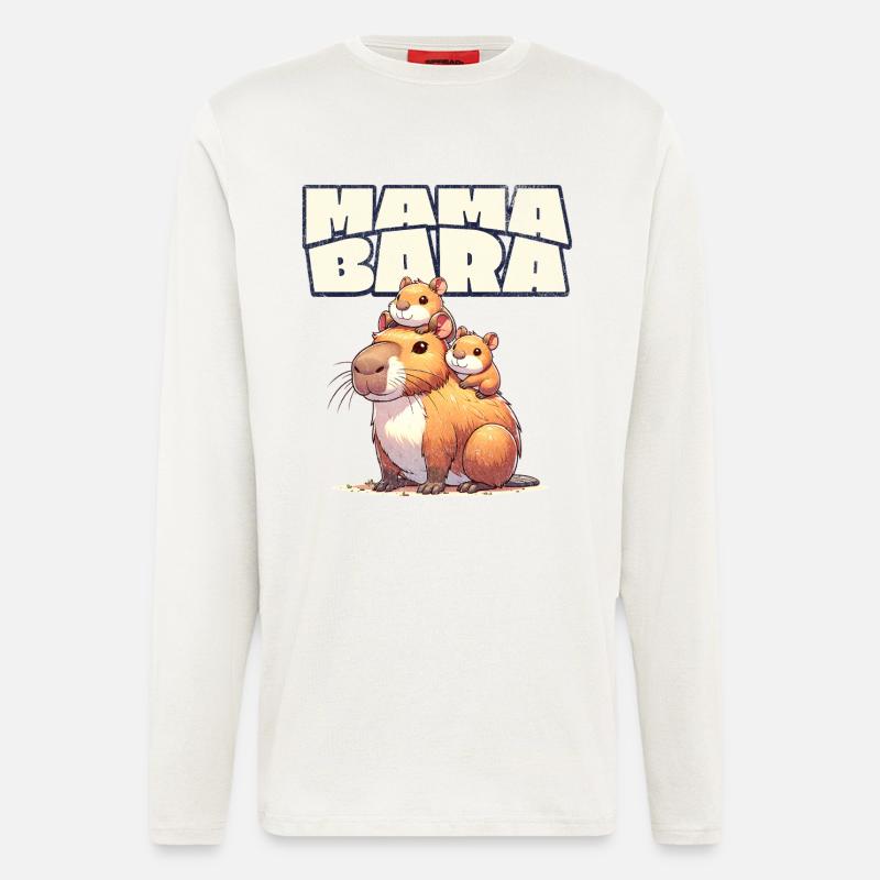 Mama Bara Capybara - Manches longues bio décontracté fabriqué en UE - OFF WHITE