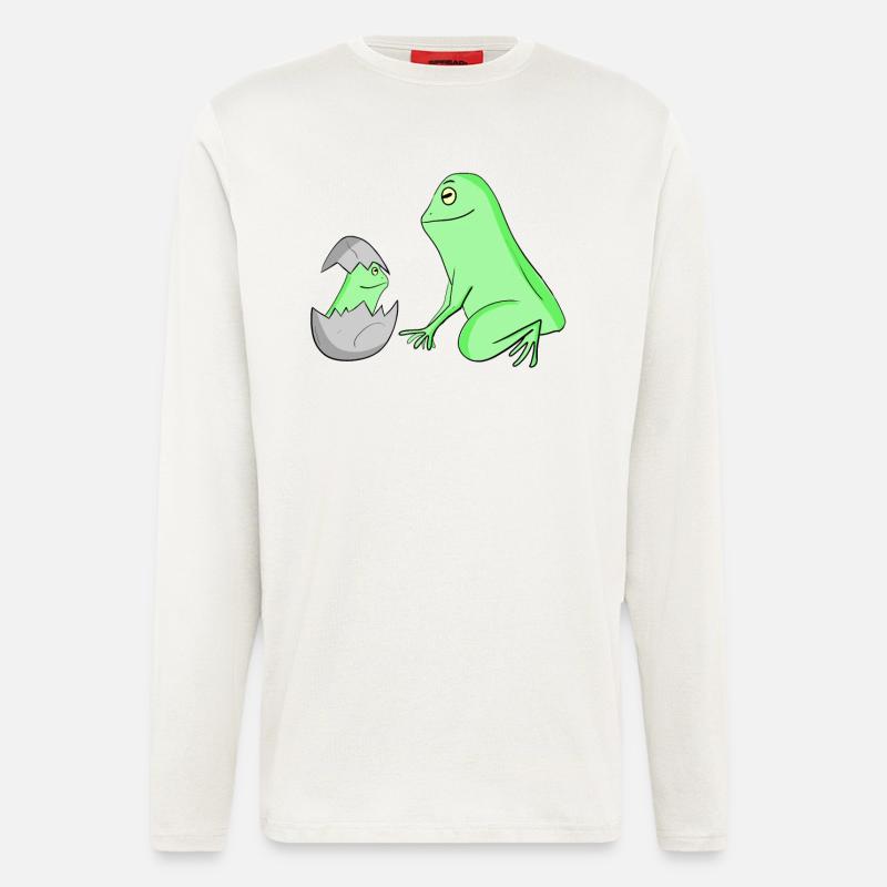 Grenouille avec bébé grenouille - Manches longues bio décontracté fabriqué en UE - OFF WHITE