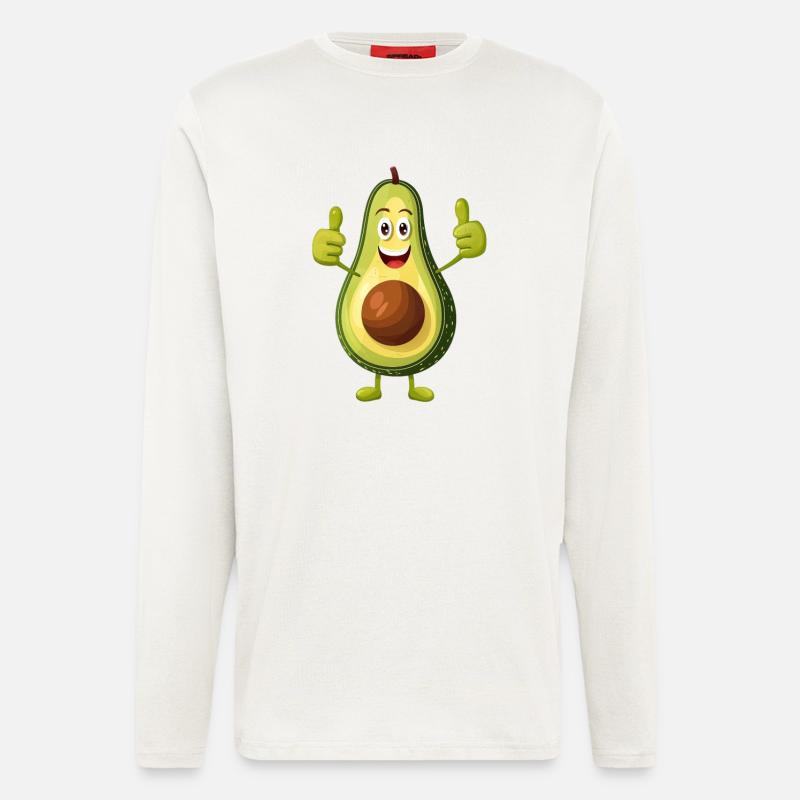 Happy Avocado Thumbs Up - Manches longues bio décontracté fabriqué en UE - OFF WHITE