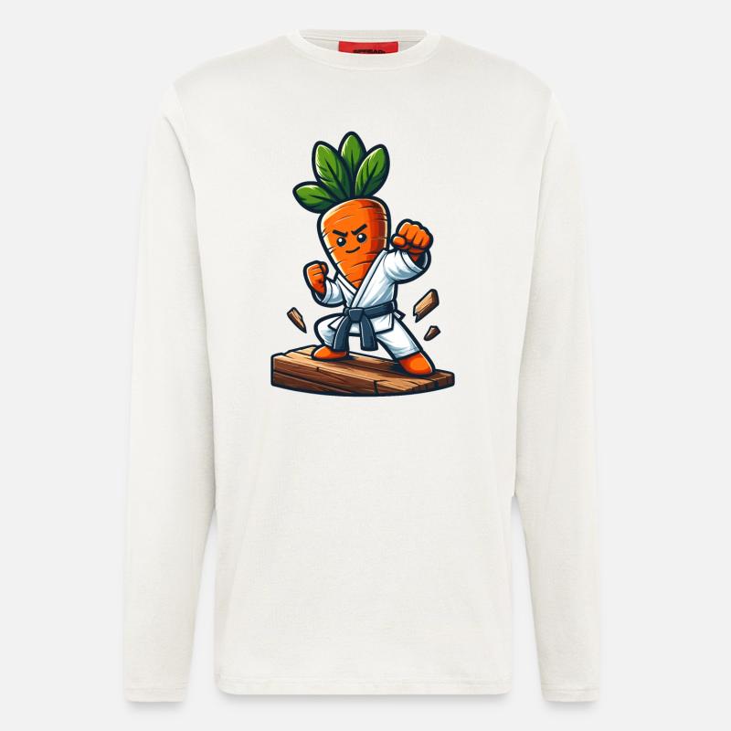 Karaté Carrot Master Fighter Pose - Manches longues bio décontracté fabriqué en UE - OFF WHITE