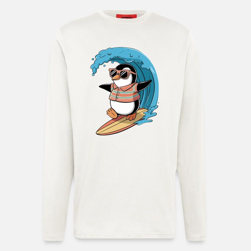 Cool penguin surfing with sunglasses - Longsleeve - made by SPREAD - OFF WHITE