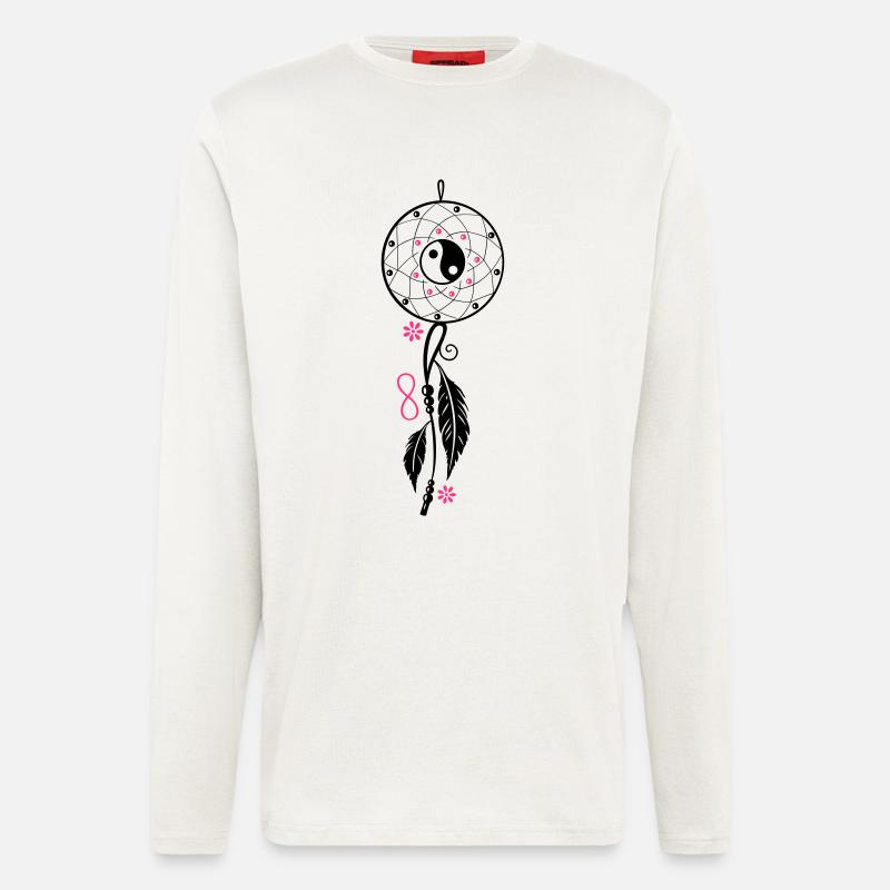 Dreamcatcher with feather, flutes, infinity symbol - Longsleeve - made by SPREAD  - OFF WHITE