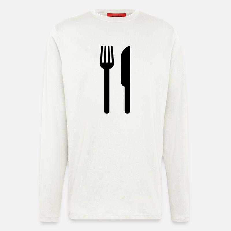 besteck_messer_gabel__f1 - Langarmshirt - made by SPREAD  - OFF WHITE