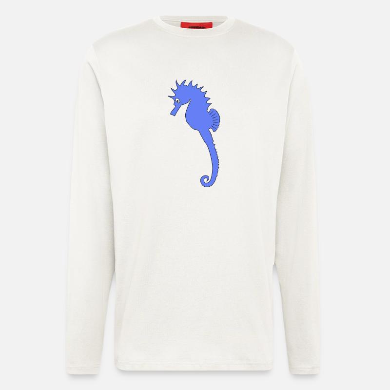 Verspieltes blaues Seepferdchen-Kunstdruck - Langarmshirt - made by SPREAD - OFF WHITE