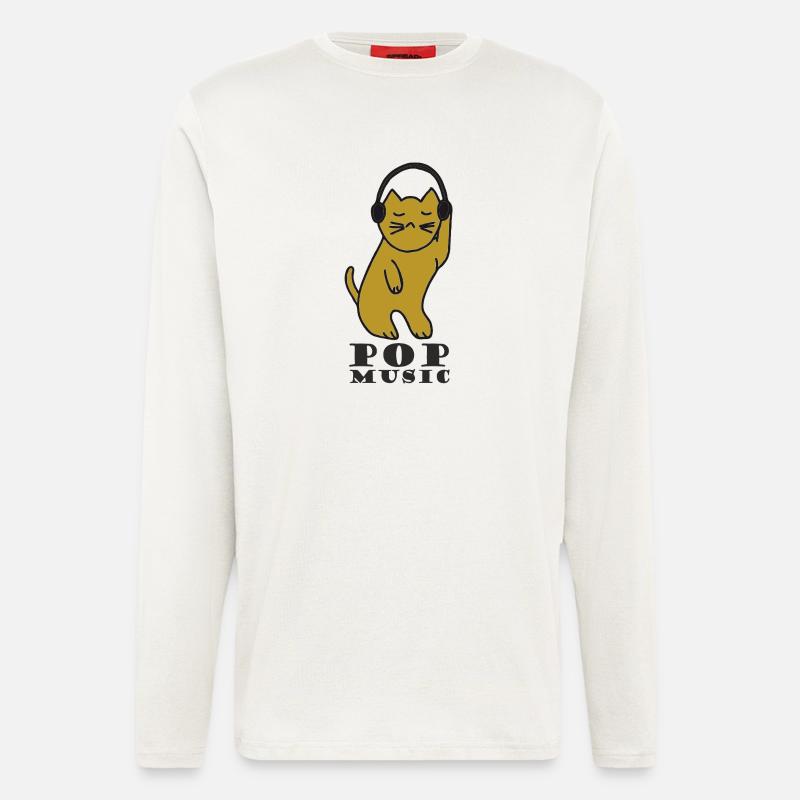 Katzen DJ mit Kopfhörern - Langarmshirt - made by SPREAD - OFF WHITE