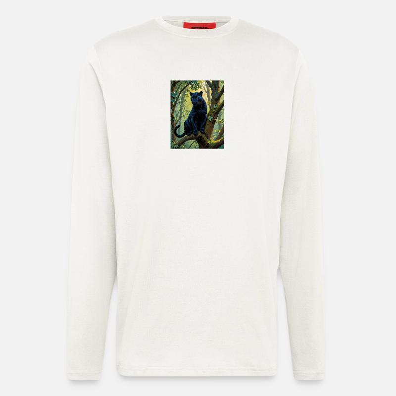 Schwarzer Panther im Dschungel - Langarmshirt - made by SPREAD  - OFF WHITE