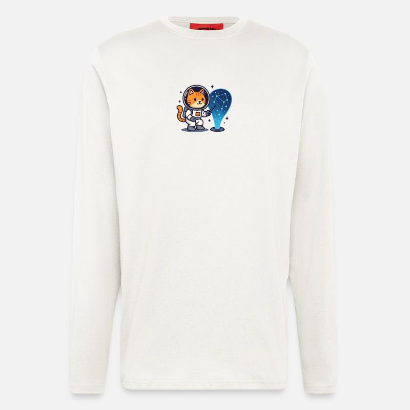 Constellation du chat de l’espace – Kawaii - Manches longues bio décontracté fabriqué en UE - OFF WHITE