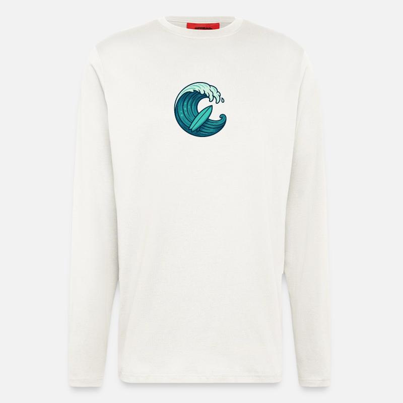 Surf Welle – Retro Surfbrett Design - Langarmshirt - made by SPREAD  - OFF WHITE