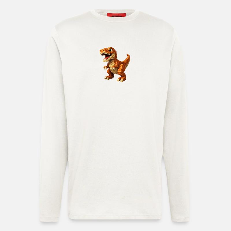 Oranger Pixel-T-Rex - Langarmshirt - made by SPREAD  - OFF WHITE