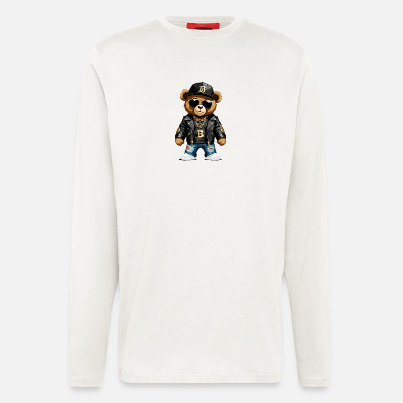 Cooler Teddybär in Rapper Klamotten - Langarmshirt - made by SPREAD  - OFF WHITE