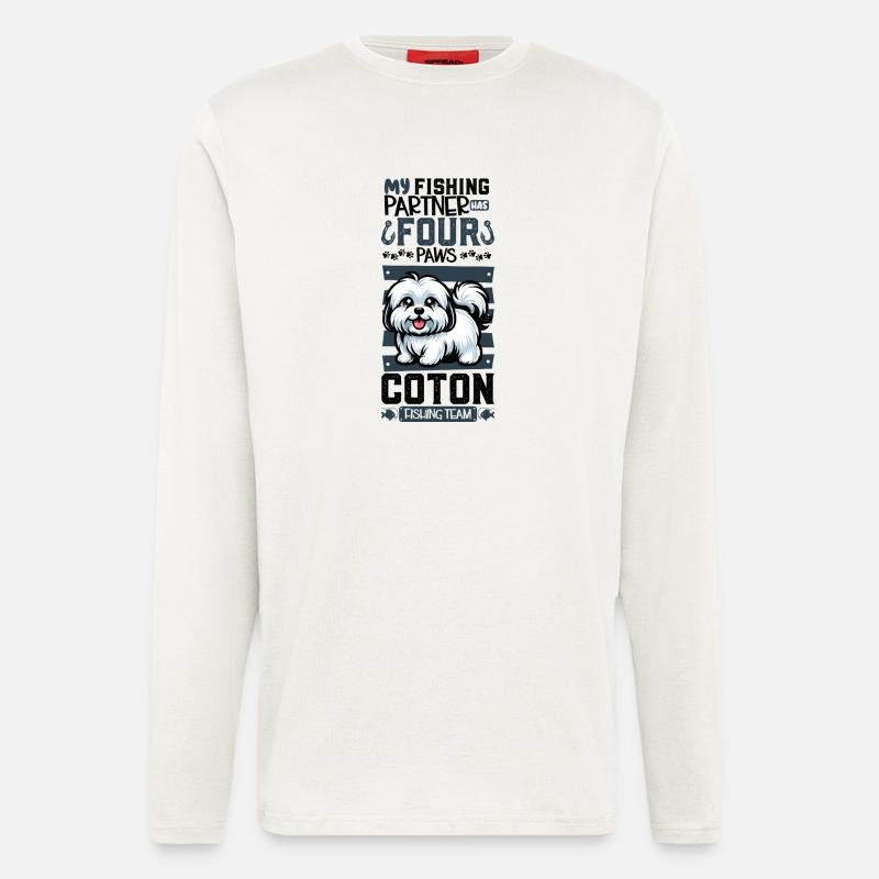 Fishing and Coton de Tulear - Longsleeve - made by SPREAD  - OFF WHITE