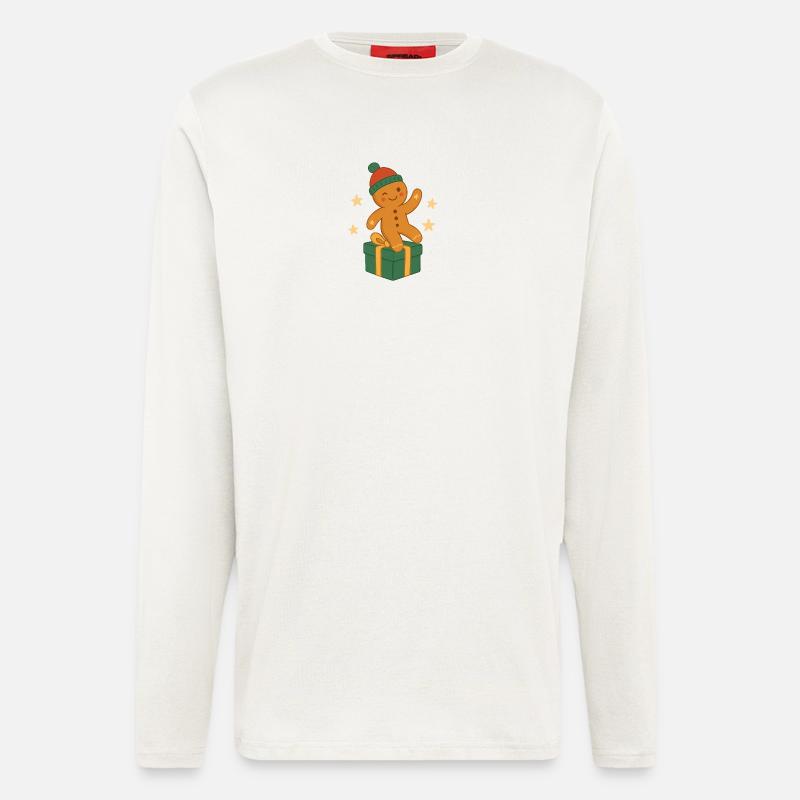 Lebkuchenfigur auf Geschenkbox - Langarmshirt - made by SPREAD  - OFF WHITE