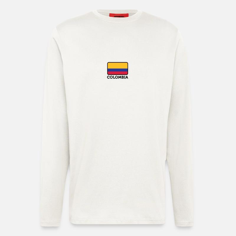 Drapeau national de la Colombie - Manches longues bio décontracté fabriqué en UE - OFF WHITE