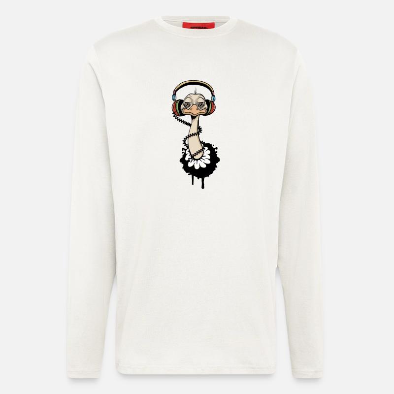 cooler Vogel Strauß mit Kopfhörer - Langarmshirt - made by SPREAD  - OFF WHITE