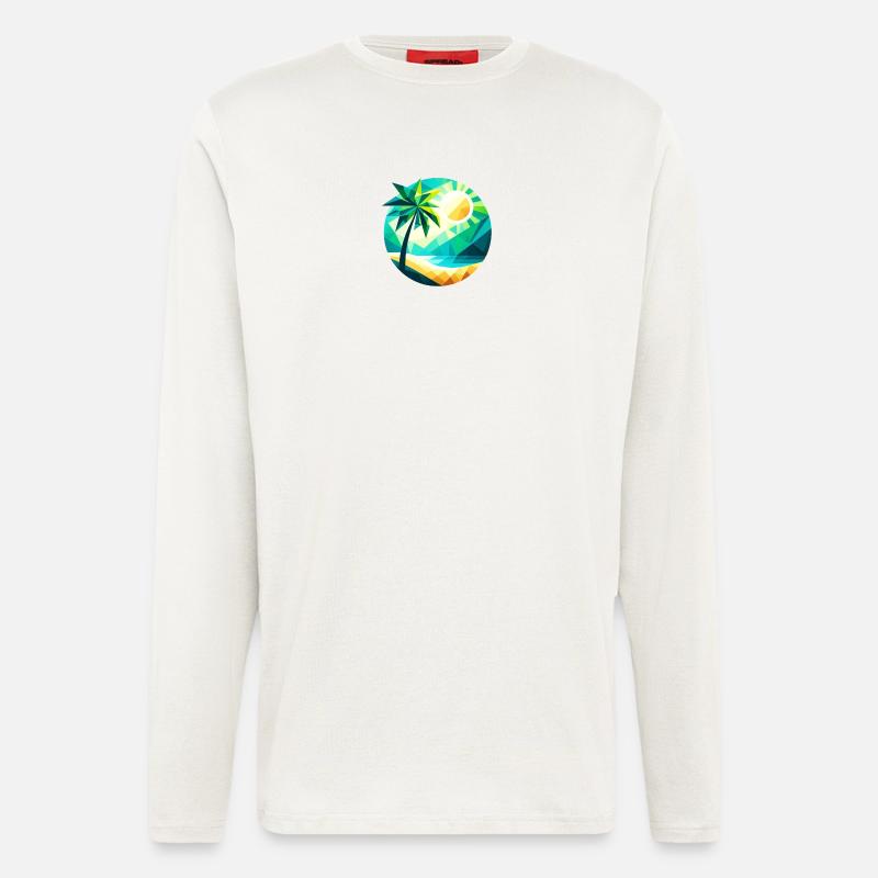 Palme in einer Bucht im Polygon-Stil - Langarmshirt - made by SPREAD  - OFF WHITE