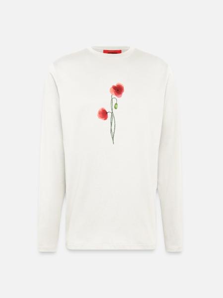 Blume: roter Mohn - Langarmshirt - made by SPREAD - OFF WHITE