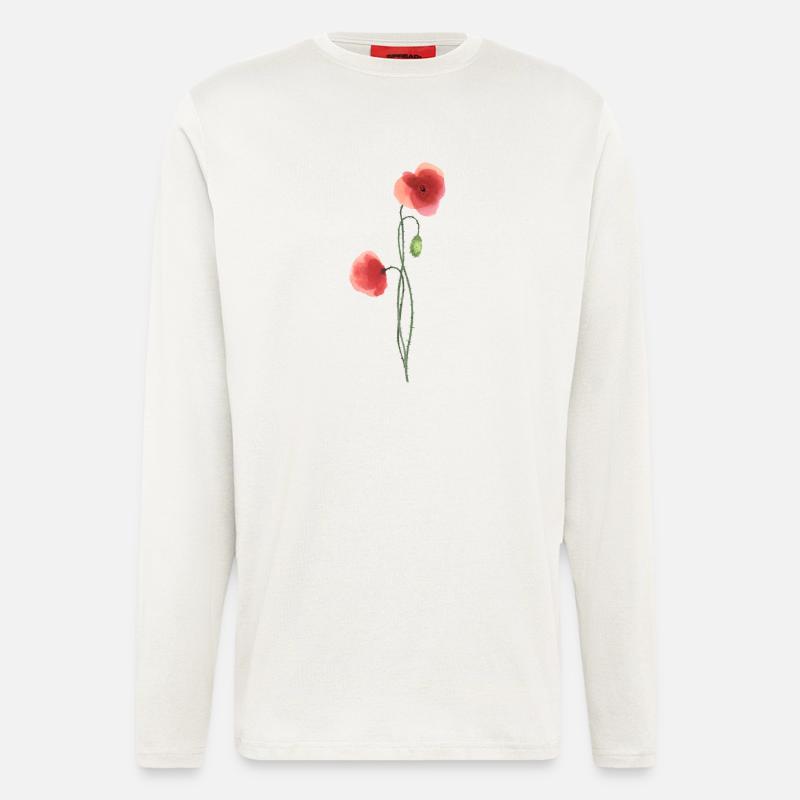 Fleur : coquelicot rouge - Manches longues bio décontracté fabriqué en UE - OFF WHITE
