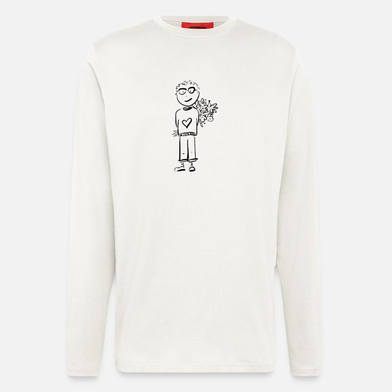 Junge mit Blumen / Comic - Langarmshirt - made by SPREAD  - OFF WHITE