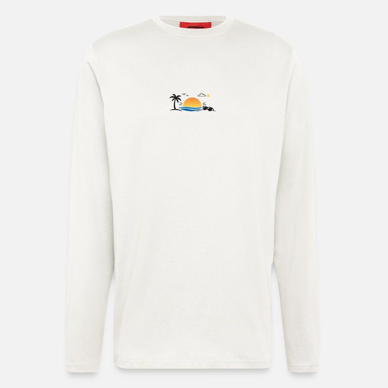 Sunset over palm tree beach - Longsleeve - made by SPREAD  - OFF WHITE