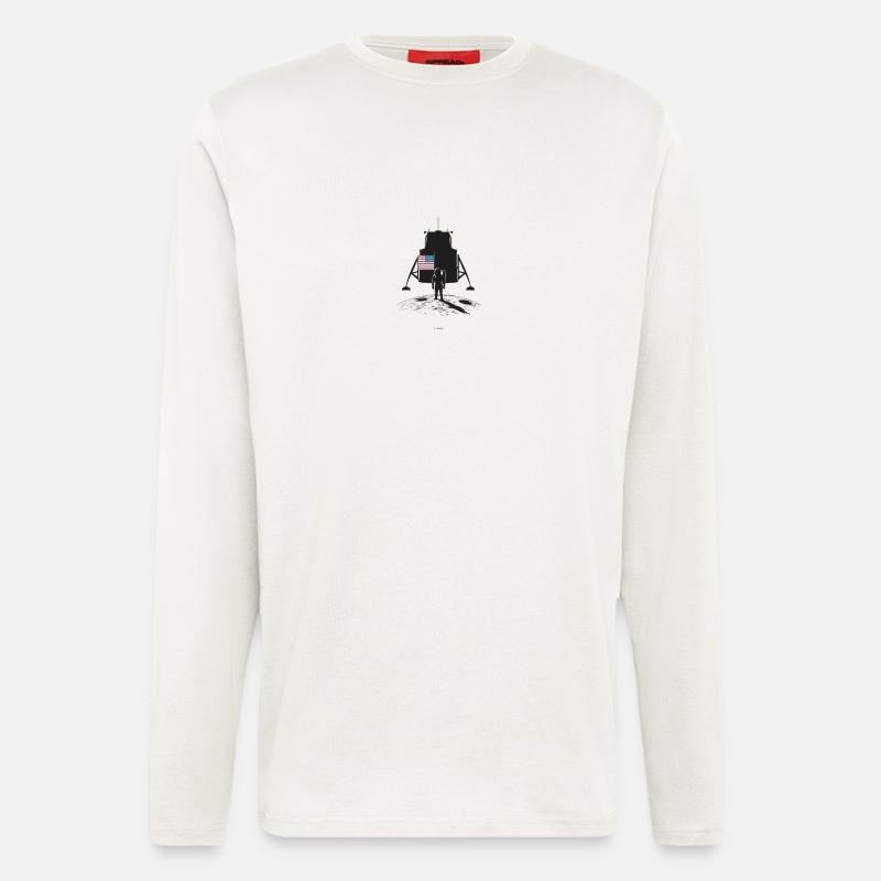 Astronaute et drapeau de l’alunissage - Manches longues bio décontracté fabriqué en UE - OFF WHITE