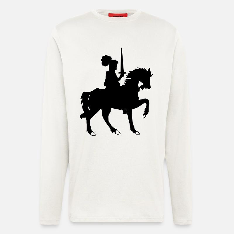 Chevalier avec épée et cheval - Manches longues bio décontracté fabriqué en UE - OFF WHITE