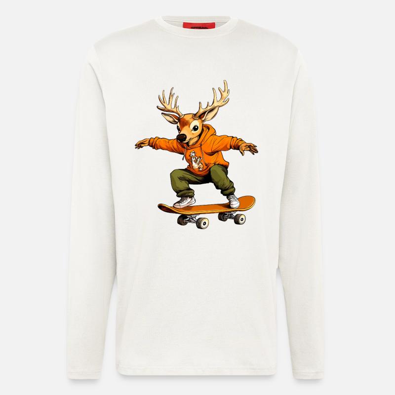 Skateboard Hirsch - Langarmshirt - made by SPREAD  - OFF WHITE