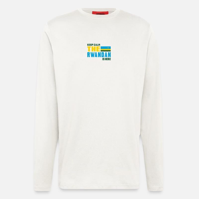 Design drapeau Rwanda Keep Calm - Manches longues bio décontracté fabriqué en UE - OFF WHITE
