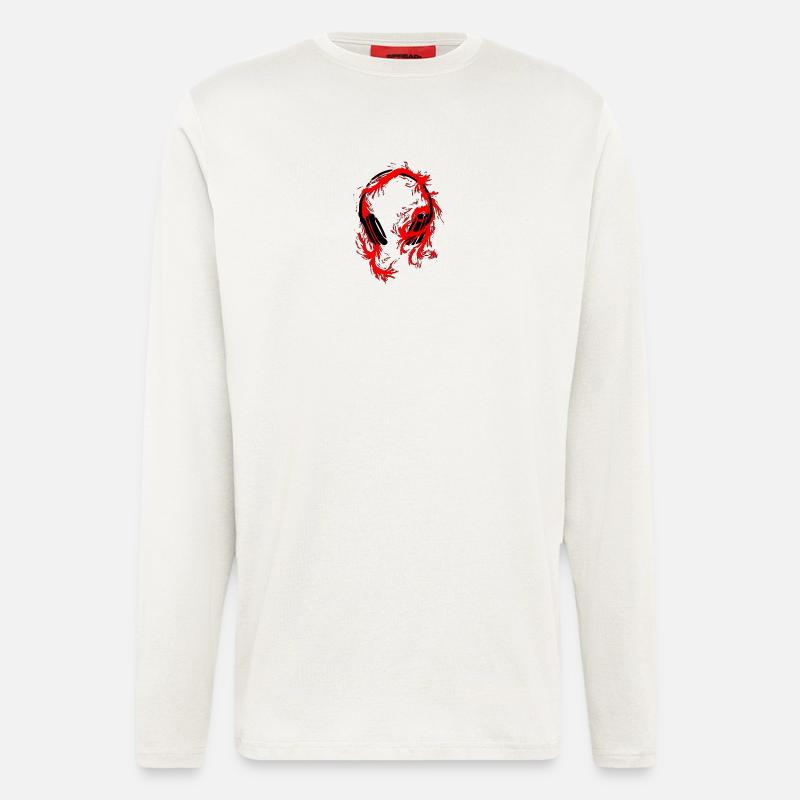 Kopfhörer Wolf Rot auf Schwarz - Langarmshirt - made by SPREAD  - OFF WHITE
