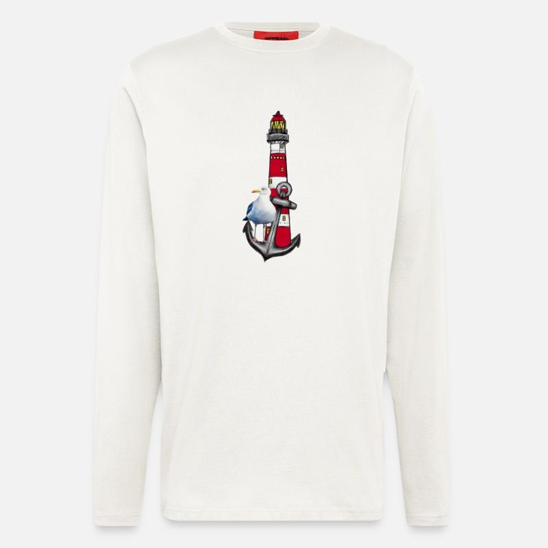 Leuchtturm Strandvogel Grafik Anker - Langarmshirt - made by SPREAD  - OFF WHITE