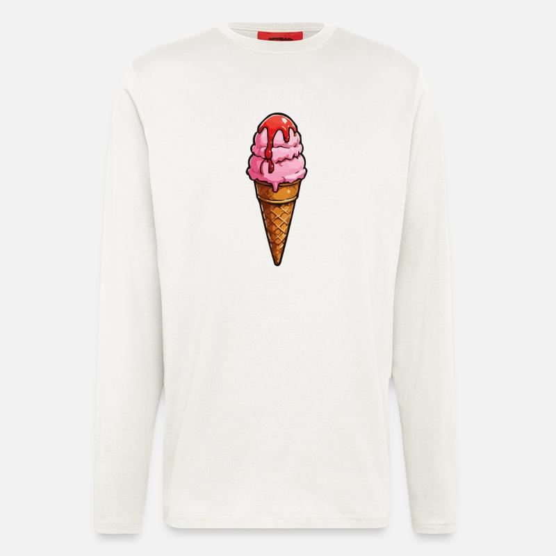 Cartoon Eiscreme Rosa Kugeln Sirup - Langarmshirt - made by SPREAD  - OFF WHITE