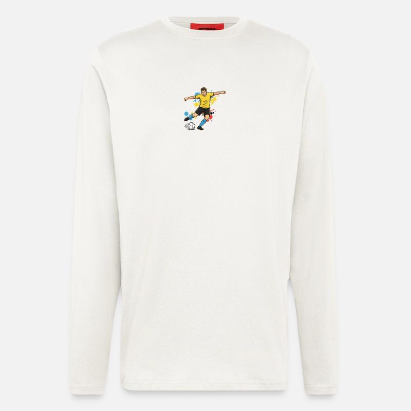 fussballspieler-comic-farbspritzer-gelb - Langarmshirt - made by SPREAD  - OFF WHITE